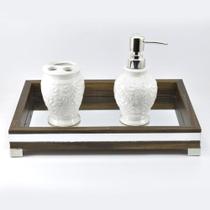 Bandeja -M LUXO- Lavabo Banheiro Espelhada Pés metal Madeira cor Marrom - 22x32x5