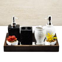 Bandeja -M TRADICIONAL- Lavabo Banheiro Espelhada Pés Silicone Madeira cor Marrom - 22x32x4