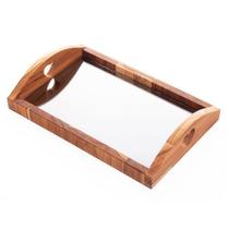 Bandeja Madeira Teca Com Espelho Coração