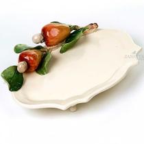 Bandeja Maria Peq.em Cerâmica c/Aplicação Caju 30x22x7cm Bandeja Maria Peq.em Cerâmica c/Aplicação Caju 30x22x7cm