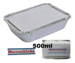 Bandeja Marmita de Aluminio Retangular 500ml com 100 unidades com tampa Bandeja Marmita de Aluminio Retangular 500ml com 100 unidades com tampa