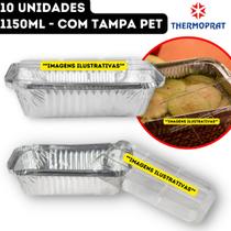 Bandeja Marmita Marmitex Alumínio Retangular Descartável com Tampa Pet Thermoprat - 1150ml - 10 unidades