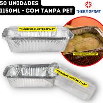 Bandeja Marmita Marmitex Alumínio Retangular Descartável com Tampa Pet Thermoprat - 1150ml - 50 unidades