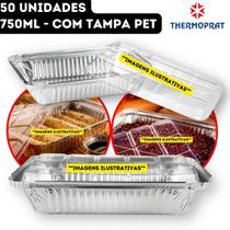 Bandeja Marmita Marmitex Alumínio Retangular Descartável com Tampa PET Thermoprat - 750ml - 50 unidades