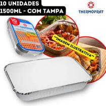 Bandeja Marmita Marmitex Alumínio Retangular Descartável com Tampa Thermoprat - 1500ml - 10 Unidades