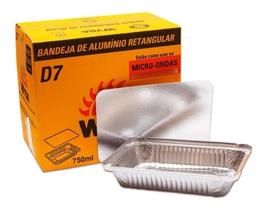 Bandeja/Marmitex Alumínio D7 750ml Retangular com Tampa Caixa com 100 unidades Bandeja/Marmitex Alumínio D7 750ml Retangular com Tampa Caixa com 100 unidades