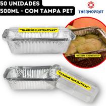 Bandeja Marmitinha Alumínio Retangular Descartável com Tampa PET Thermoprat - 500ml - CX 50 Unidades