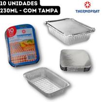 Bandeja Marmitinha Alumínio Retangular Descartável com Tampa Thermoprat - 230ml - 10 unidades