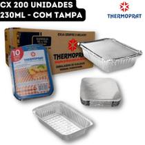 Bandeja Marmitinha Alumínio Retangular Descartável com Tampa Thermoprat - 230ml - CX 200 Unidades