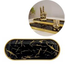 Bandeja Marmorizada Oval Banheiro Lavabo Decorativa Multiuso