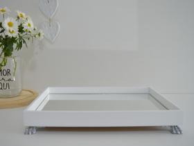 Bandeja Mdf B096 Retangular Branca Com Espelho Decoração Escritório Sala Pé Resina Bandeja Mdf B096 Retangular Branca Com Espelho Decoração Escritório Sala Pé Resina