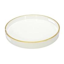 Bandeja Menor Redonda Madeira Branca Filete Dourado Luxo Bandeja Menor Redonda Madeira Branca Filete Dourado Luxo