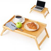 Bandeja mesa notebook bambu dobravel rustica apoio madeira