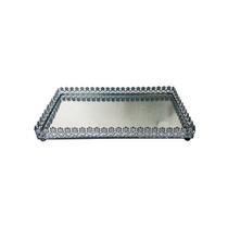 Bandeja Metal C/ Espelho Flor Preta 24x12cm Class Home