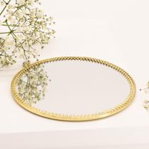 Bandeja Metal Redonda Espelhada Detalhes Dourado 3 Pés 15cm