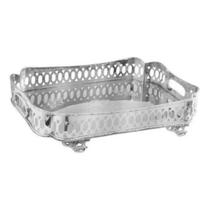 Bandeja Metal Retangular Pezinhos Bordas Trabalhadas Luxo Bandeja Metal Retangular Pezinhos Bordas Trabalhadas Luxo