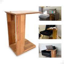 Bandeja Multiuso Mesa Apoio Para Sofá Madeira Ripado Premium