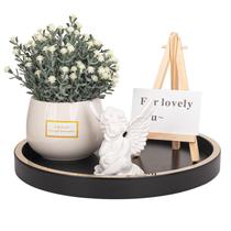 Bandeja organizadora Anyoifax, decorativa de madeira, redonda, 25 cm, preta