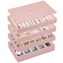 Bandeja organizadora de joias Voova empilhável em couro PU dourado rosa Bandeja organizadora de joias Voova empilhável em couro PU dourado rosa