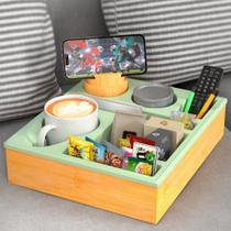 Bandeja organizadora de sofá RGBDOT, suporte para copos de silicone de bambu