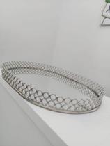 Bandeja Oval Anéis em Metal com Espelho Prata 50 x 35 cm