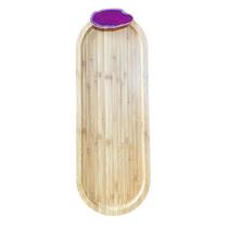 Bandeja oval bambu com pedra ágata G