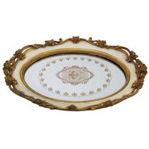 Bandeja Oval Branca c Dourada Fundo Espelhado Bandeja Oval Branca c Dourada Fundo Espelhado