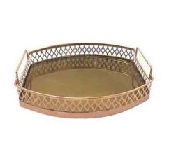 Bandeja Oval Cobre Rosé com Espelho 25cm - DayHome