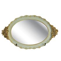 Bandeja Oval de Resina com Detalhes Dourado e Espelho 40x24 cms - DayHome