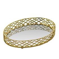 Bandeja Oval Decorativa em Metal Dourada 24,5 cm _ Espressione