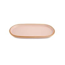 Bandeja Oval em Cerâmica Rosa Claro com Borda Dourada 2x26,5x14,5cm - Mart