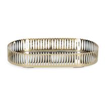 Bandeja Oval em Metal Dourado com Espelho Luxoria 26 x 14,5 cm