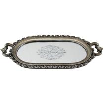 Bandeja Oval Entalhado Prata c Alças e fundo Espelhado Bandeja Oval Entalhado Prata c Alças e fundo Espelhado