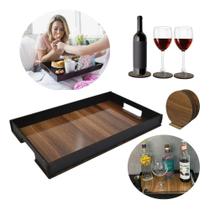Bandeja P Bar Sala Bebidas Taça Aparador E 4 Porta Copos Kit Bandeja P Bar Sala Bebidas Taça Aparador E 4 Porta Copos Kit