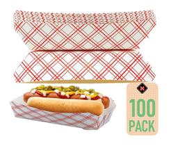 Bandeja para cachorros-quentes Mr Miracle 18 cm, papel vermelho e branco, pacote com 100 Bandeja para cachorros-quentes Mr Miracle 18 cm, papel vermelho e branco, pacote com 100
