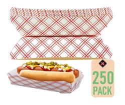 Bandeja para cachorros-quentes Mr Miracle 18 cm, papel vermelho e branco, pacote com 250 Bandeja para cachorros-quentes Mr Miracle 18 cm, papel vermelho e branco, pacote com 250