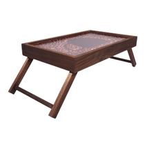 Bandeja Para Café Da Manhã Lanches Petiscos Na Cama Mesa Pinus Com Pézinho 25x40cm Dobrável Estampa Grãos Decoração Mesa Quarto