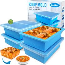 Bandeja para freezer Walfos Silicone com tampa, 4 unidades de 250 mL e 500 mL, azul
