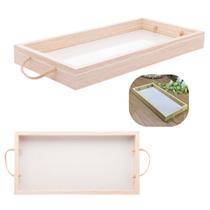 Bandeja Para Servir / Aparador em Mdf Com Fundo Tipo Palha Natural E Alca 40x20x4cm Lyor