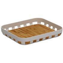 Bandeja para Servir Café da Manhã Bege 35x29cm Travessa Retangular Bambu Ou Bandeja para Servir Café da Manhã Bege 35x29cm Travessa Retangular Bambu Ou