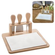 Bandeja Para Servir Queijo 3 Peças Bambu Cheese Design 23cm Luxo Lyor Bandeja Para Servir Queijo 3 Peças Bambu Cheese Design 23cm Luxo Lyor