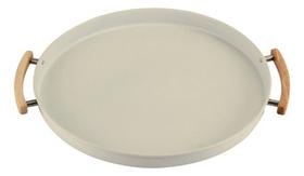 Bandeja Para Servir Redonda Lata Metalla C Alça Madeira Bege Bandeja Para Servir Redonda Lata Metalla C Alça Madeira Bege