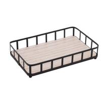 Bandeja Para Servir Retangular 13x21 MDF E Metal Lyor Natural E Preto