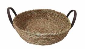 Bandeja paracanas fibra natural e alça de couro g Bandeja paracanas fibra natural e alça de couro g