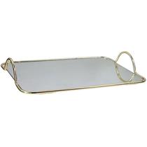 Bandeja Pequena Multiuso Espelhada com Alça Dourada 25x16cm