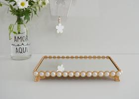 Bandeja Pérola B087 Dourada Aparador Difusor Espelho Sala Cozinha Luxo