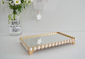 Bandeja Pérola Dourado Lavabo Espelho Banheiro Luxo Aparador B087