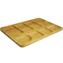 Bandeja petisqueira de bambu retangular com 8 divisorias 34x23cm