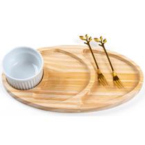 Bandeja Petisqueira de Madeira com Garfinhos e Porta Molho