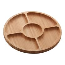 Bandeja Petisqueira Tábua de Frios de Bambu Retangular Redonda com 5 Divisórias Formato:Redonda